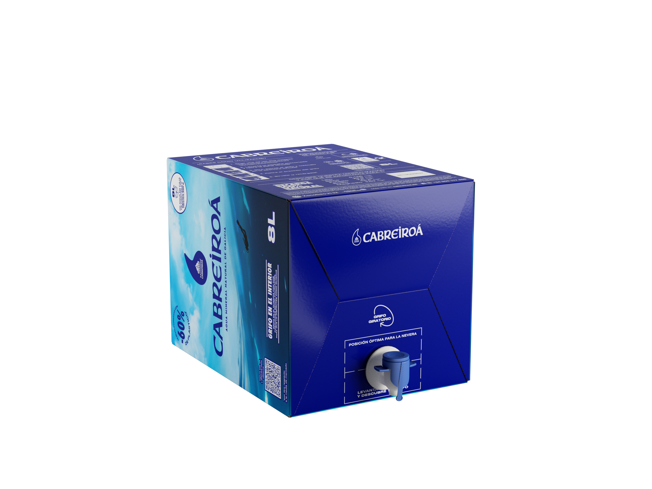 Botella Agua Mineral Natural 8L Cartón inferior con tapón - Cabreiroá