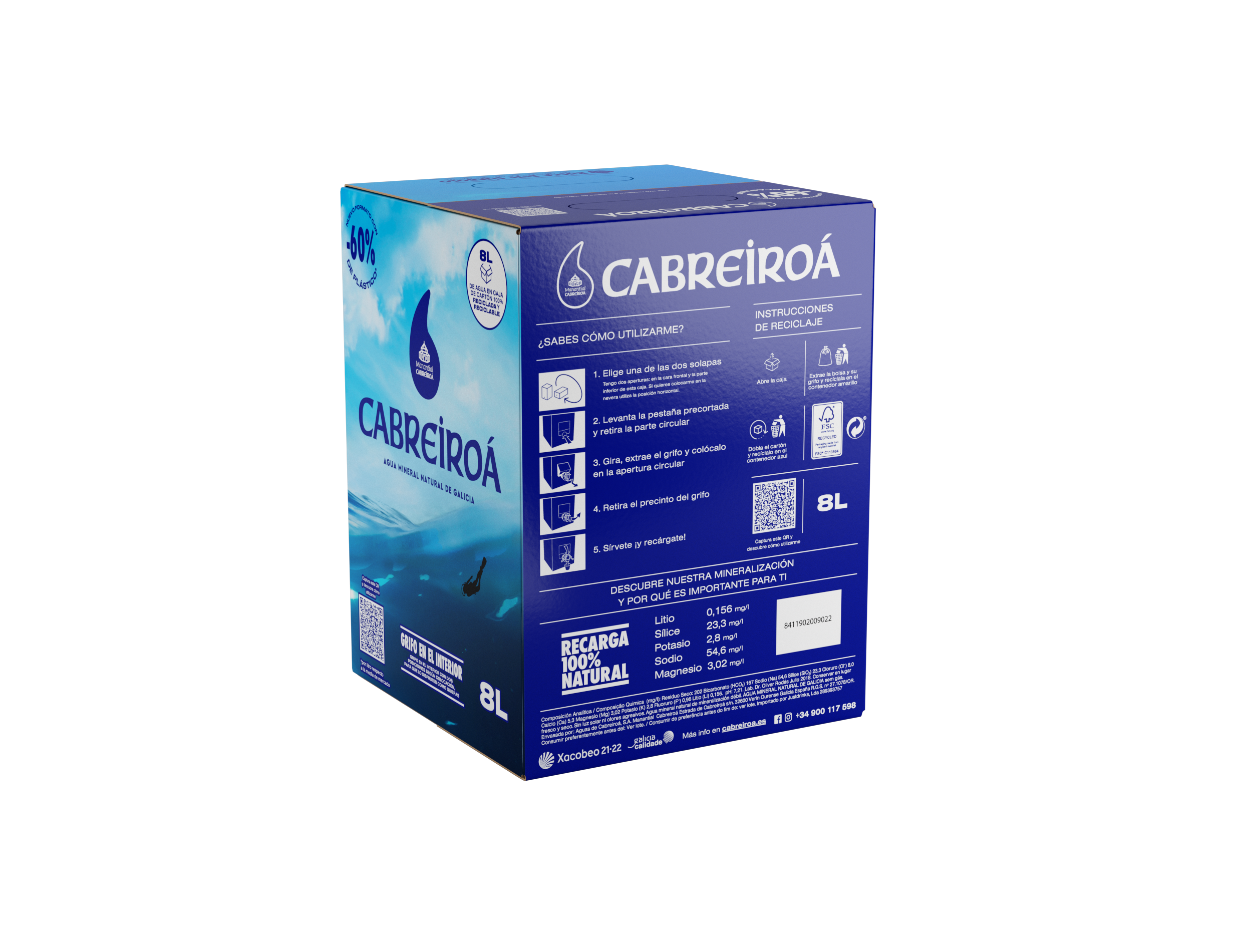 Botella Agua Mineral Natural 8L Cartón trasera- Cabreiroá