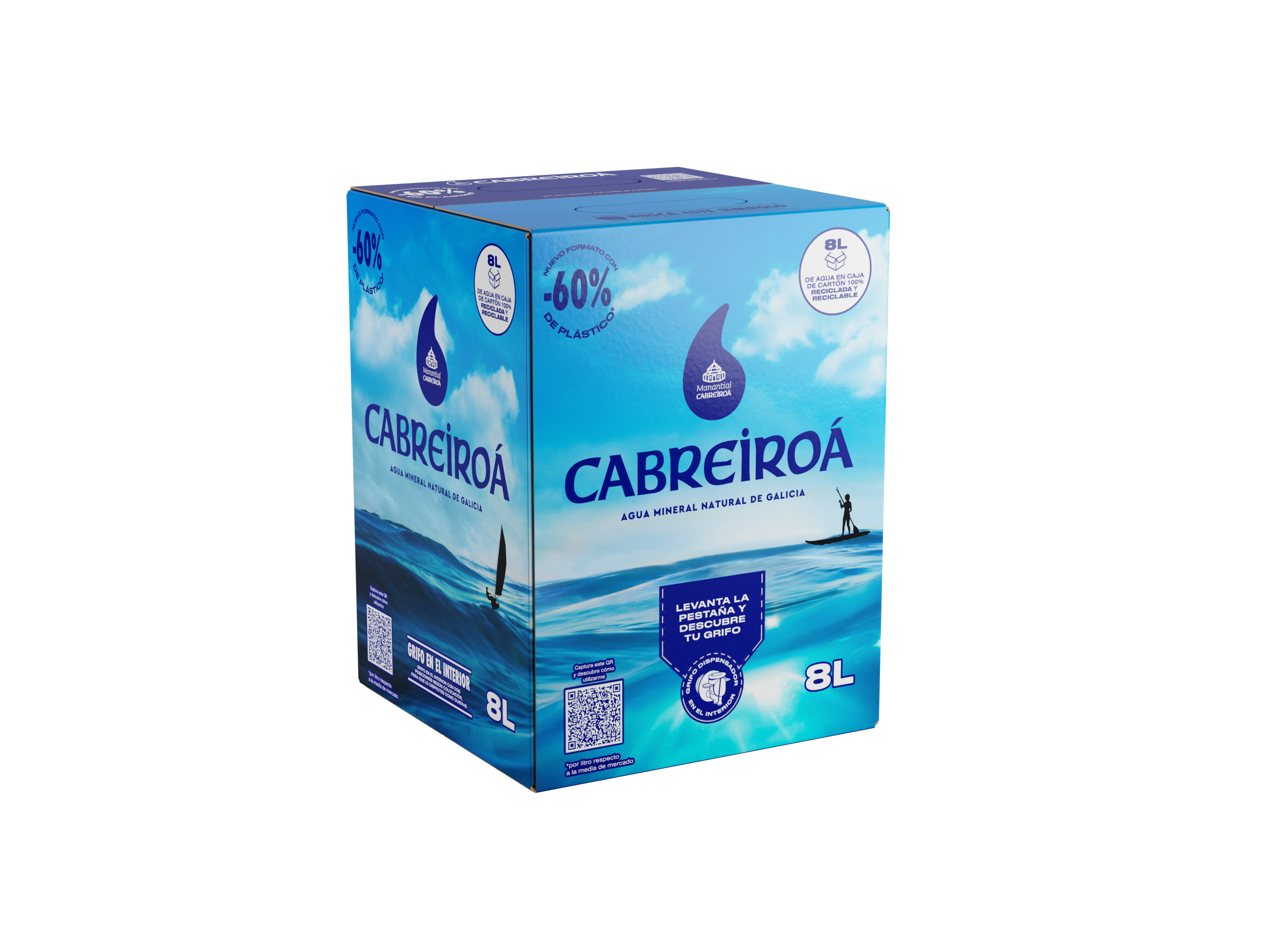 Botella Agua Mineral Natural 8L Cartón sin tapón - Cabreiroá